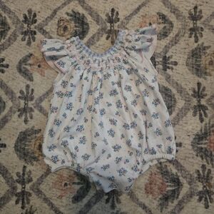 Magnolia Baby Floral Romper with Blue Accents